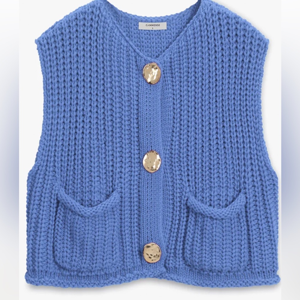 Commense Blue Knit Vest with Button Detail